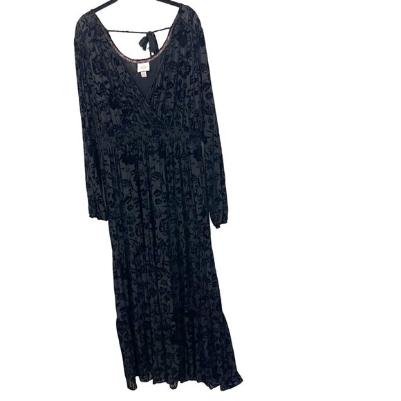 Knox Rose Black Velvet Burnout Floral Peasant Maxi Dress Romantic Goth Size XXL - Picture 1 of 7